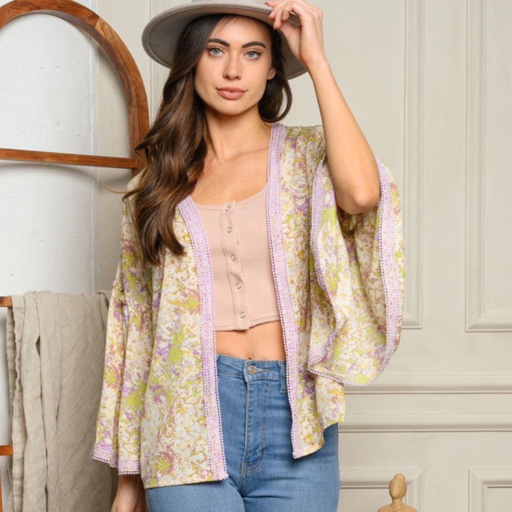 #63 BELL SLEEVE OPEN FLORAL CARDIGAN - Picture 4 of 4